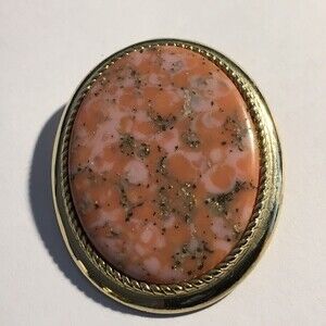 Vintage Sarah Coventry Peach Stone Cab Pendant Oval Brooch Pin